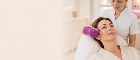 Иллюстрация к видео: обработка кожи лица насадкой аппарата HydraFacial